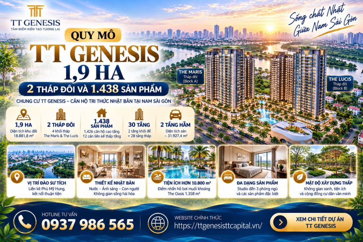 Quy Mô TT Genesis: 1,9 Ha, 2 Tháp Đôi Và 1.438 Sản Phẩm – Phân Tích Chi Tiết Chung Cư TT Genesis